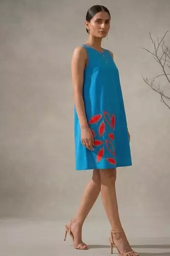 Blue embroidered cotton poplin dress