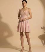 Blush pink embroidered chanderi cotton dress