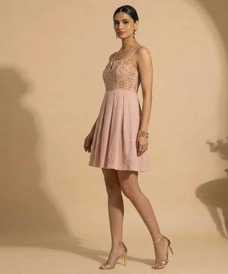 Blush pink embroidered chanderi cotton dress 3