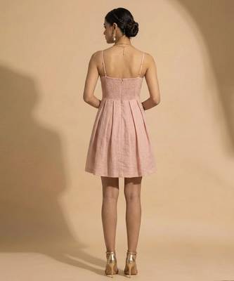 Blush pink embroidered chanderi cotton dress 4