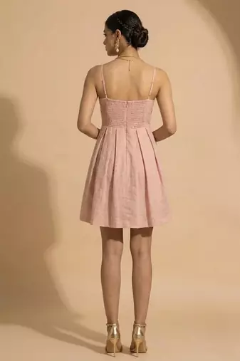 Blush pink embroidered chanderi cotton dress