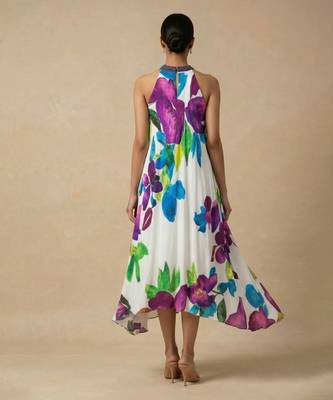 White purple printed silk shantoon dress 4