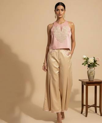 Blush pink embroidered satin co ord set 1