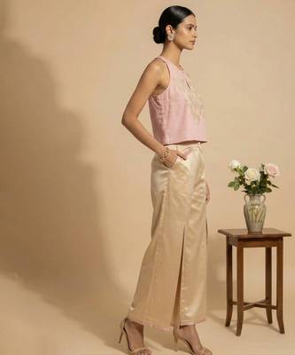 Blush pink embroidered satin co ord set 3