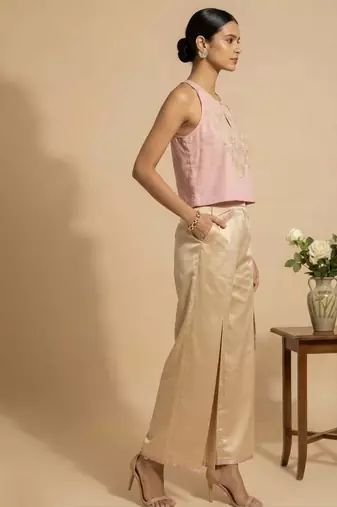 Blush pink embroidered satin co ord set