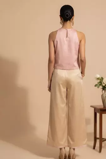 Blush pink embroidered satin co ord set