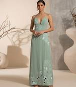 Sage green embroidered imported crepe gown