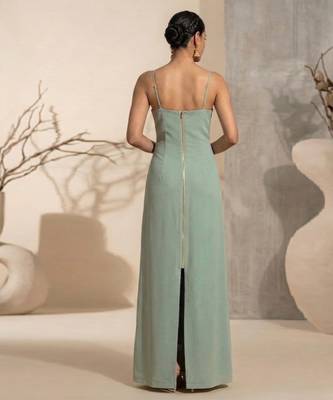 Sage green embroidered imported crepe gown 2