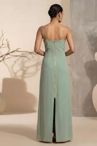 Sage green embroidered imported crepe gown