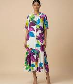 White printed silk shantoon dress