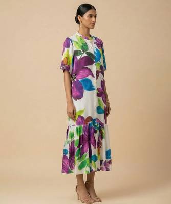 White printed silk shantoon dress 2