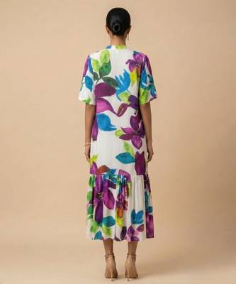 White printed silk shantoon dress 3