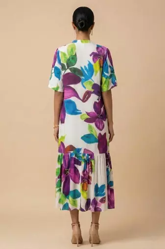 White printed silk shantoon dress