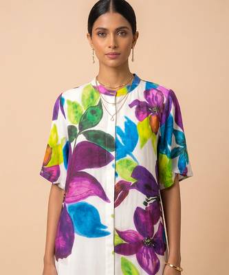 White printed silk shantoon dress 4