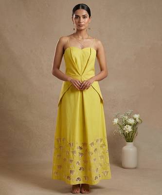Yellow embroidered cotton poplin dress 1