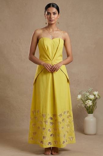 Yellow embroidered cotton poplin dress