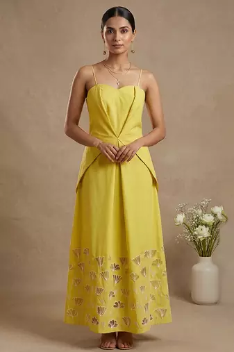 Yellow embroidered cotton poplin dress