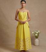 Yellow embroidered cotton poplin dress