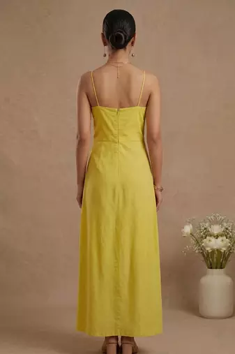 Yellow embroidered cotton poplin dress