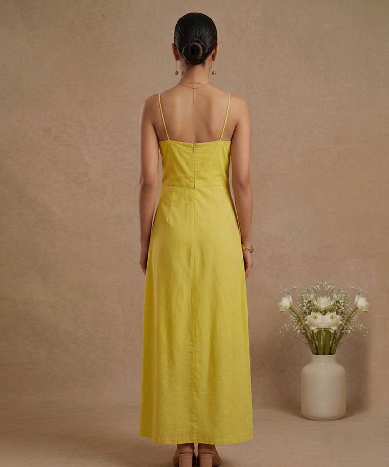 Yellow embroidered cotton poplin dress