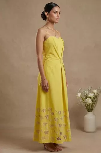 Yellow embroidered cotton poplin dress