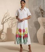 White embroidered cotton poplin dress