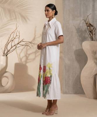 White embroidered cotton poplin dress 2