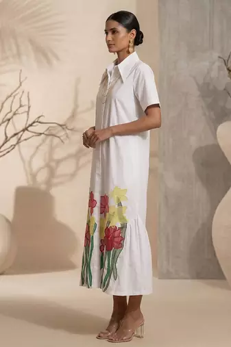 White embroidered cotton poplin dress