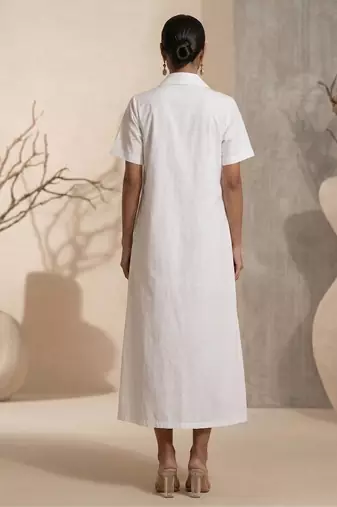 White embroidered cotton poplin dress