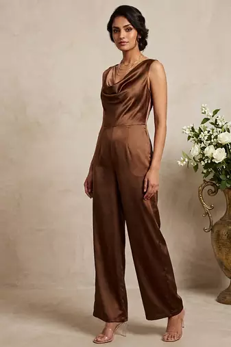 Chocolate brown imported satin jumpsuit