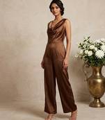 Chocolate brown imported satin jumpsuit