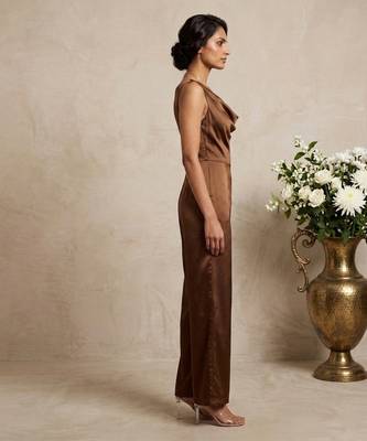 Chocolate brown imported satin jumpsuit 2