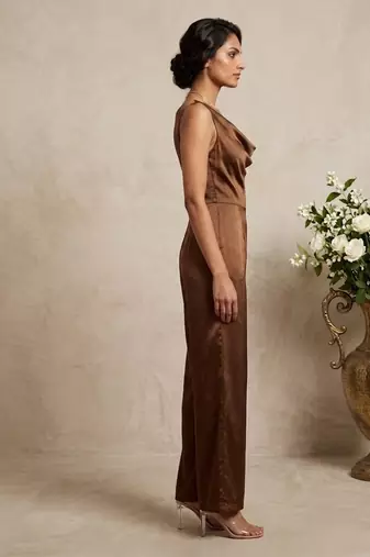 Chocolate brown imported satin jumpsuit