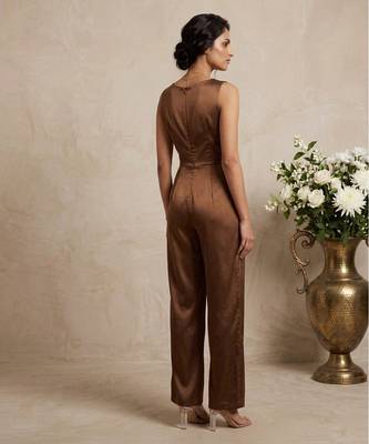 Chocolate brown imported satin jumpsuit 3