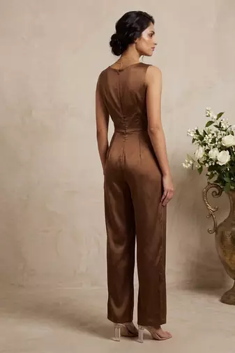 Chocolate brown imported satin jumpsuit