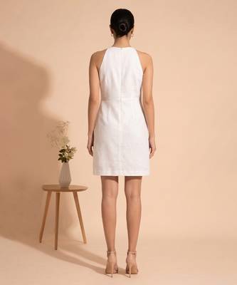 White blue embroidered cotton linen dress 2