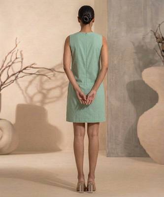 Sage green embroidered chanderi cotton dress 4