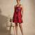 Crimson red embroidered chanderi cotton dress