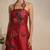 Crimson red embroidered chanderi cotton dress