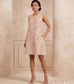 Beige embroidered chanderi cotton dress