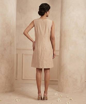 Beige embroidered chanderi cotton dress 2