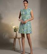 Sage green embroidered chanderi cotton dress