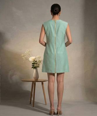 Sage green embroidered chanderi cotton dress 4
