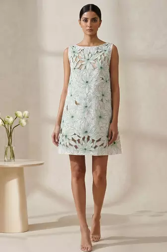 White green embroidered cotton dress