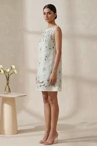 White green embroidered cotton dress