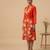 Orange embroidered cotton satin dress