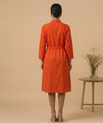 Orange embroidered cotton satin dress 3