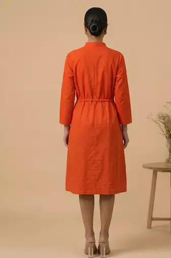 Orange embroidered cotton satin dress