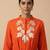 Orange embroidered cotton satin dress