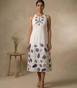 White embroidered cotton satin dress